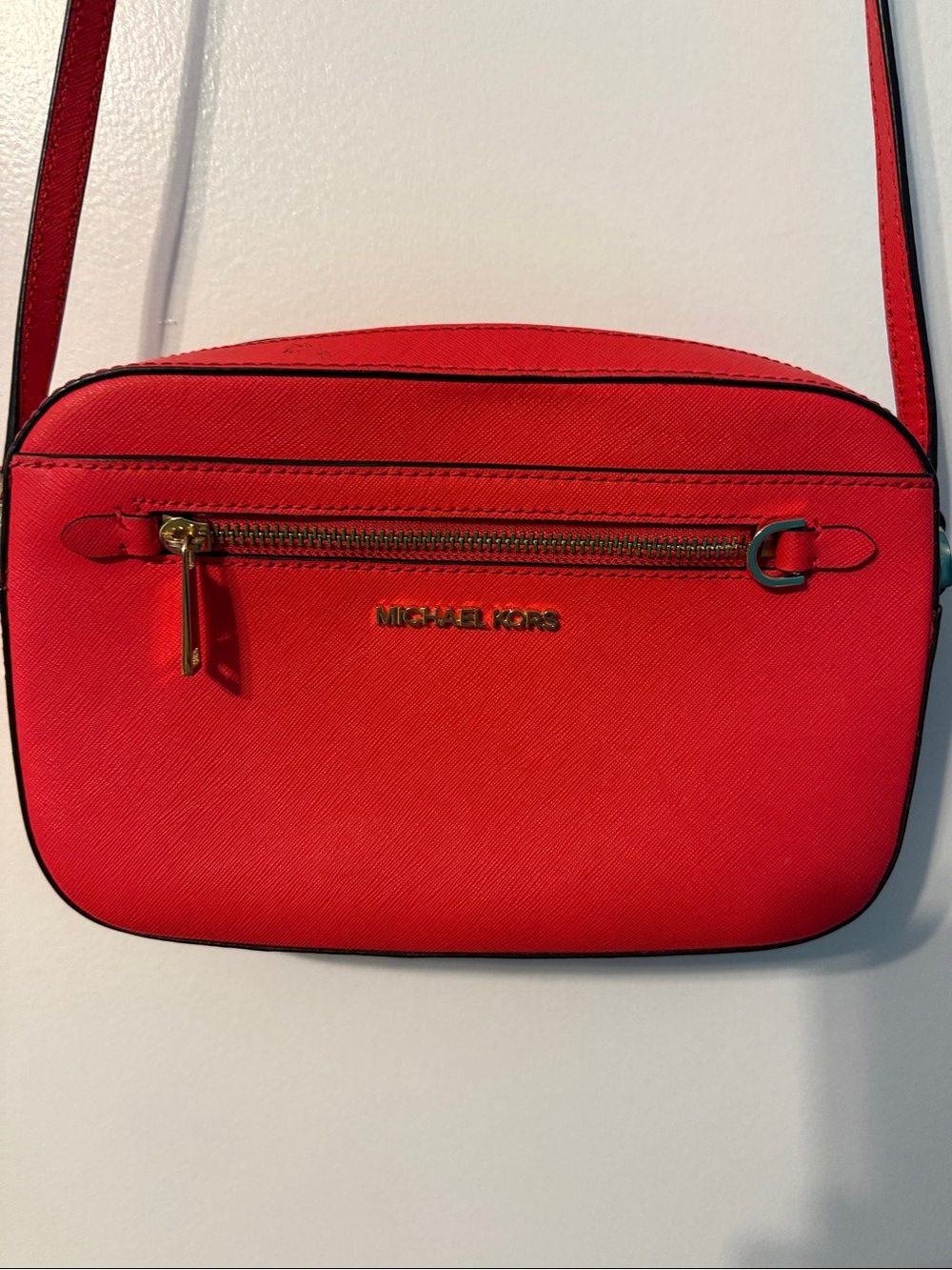 Michael Kors Red Crossbody Camera Bag with Gold Hardware